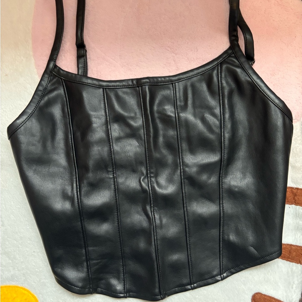 Black Faux Leather Corset Top